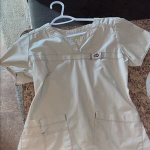 Cream V-Neck Scrub Top